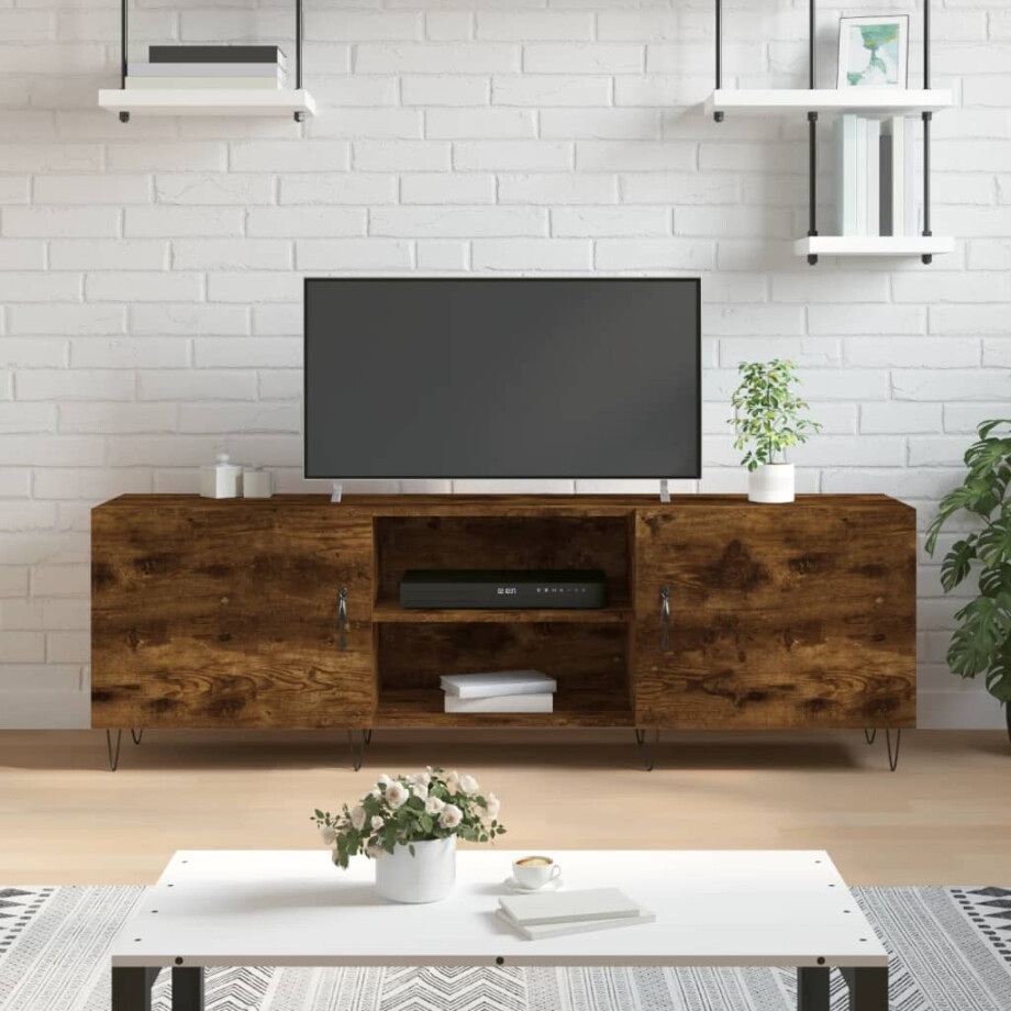 vidaXL Tv-meubel 150x30x50 cm bewerkt hout gerookt eikenkleurig vidaXL Tv-meubel 150x30x50 cm bewerkt hout gerookt eikenkleurig afbeelding 1