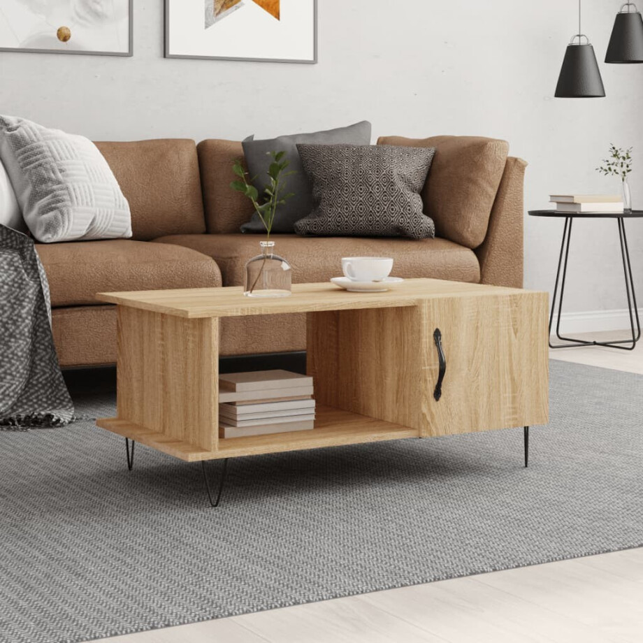 vidaXL Salontafel 90x50x40 cm bewerkt hout sonoma eikenkleurig vidaXL Salontafel 90x50x40 cm bewerkt hout sonoma eikenkleurig afbeelding 1