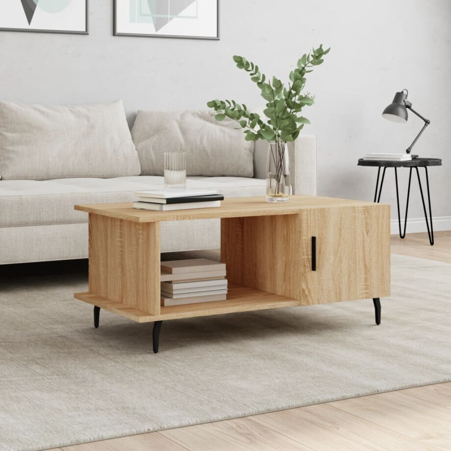 vidaXL Salontafel 90x50x40 cm bewerkt hout sonoma eikenkleurig vidaXL Salontafel 90x50x40 cm bewerkt hout sonoma eikenkleurig afbeelding 1