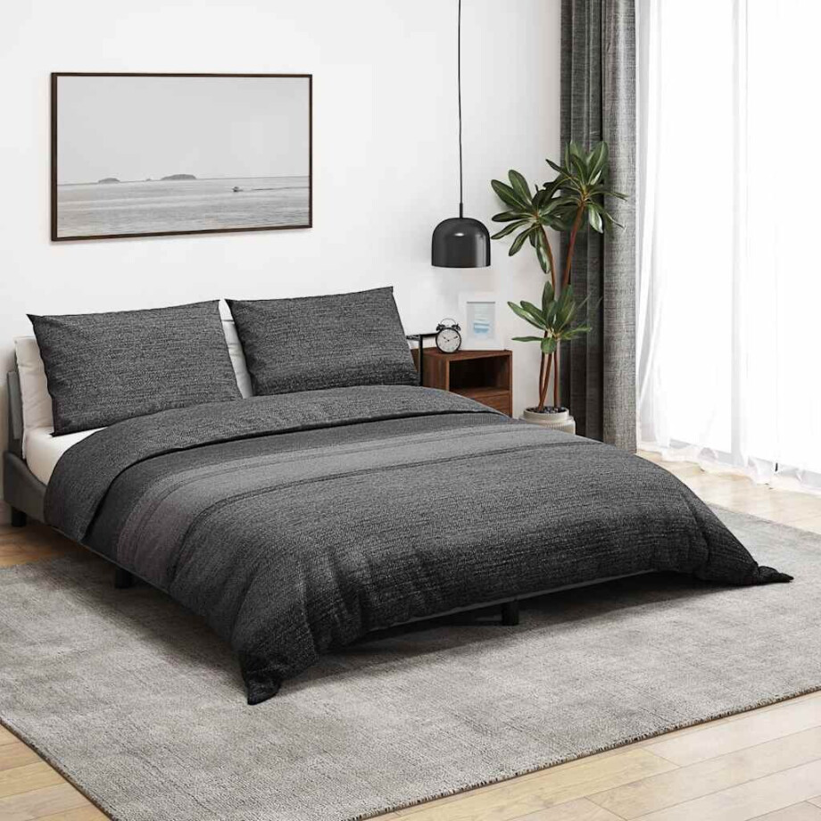 vidaXL Dekbedovertrekset 240x220 cm katoen donkergrijs afbeelding 1