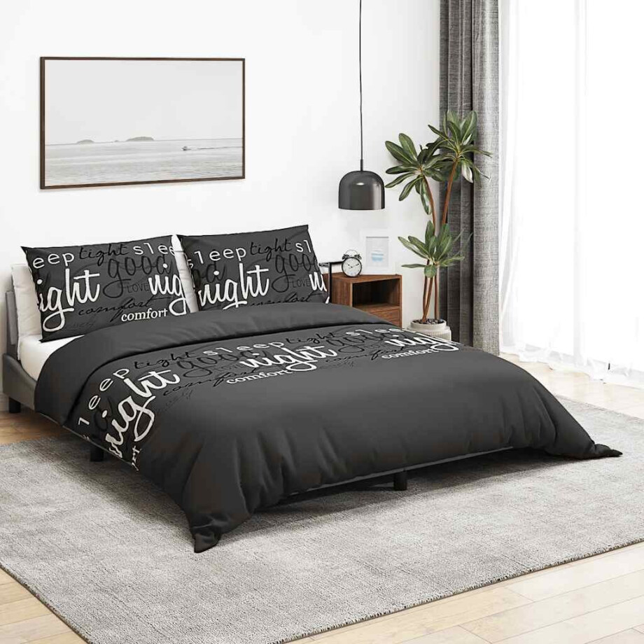 vidaXL Dekbedovertrekset 140x200 cm katoen zwart afbeelding 1