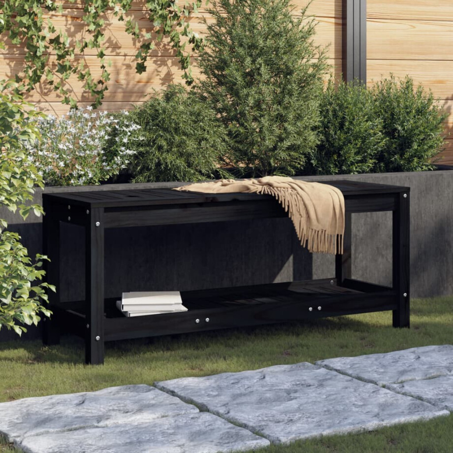 vidaXL Tuinbank 108x35x45 cm massief grenenhout zwart afbeelding 1