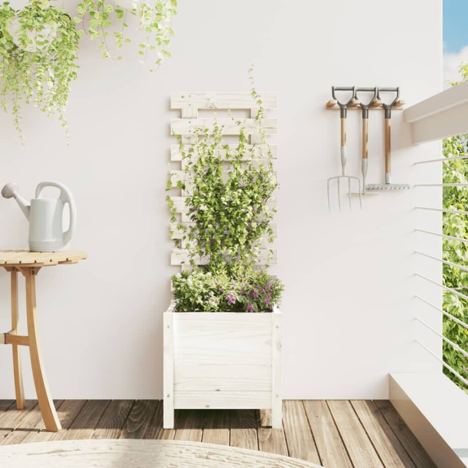 vidaXL Plantenbak met rek 39x39,5x114 cm massief grenenhout wit vidaXL Plantenbak met rek 39x39,5x114 cm massief grenenhout wit afbeelding 1