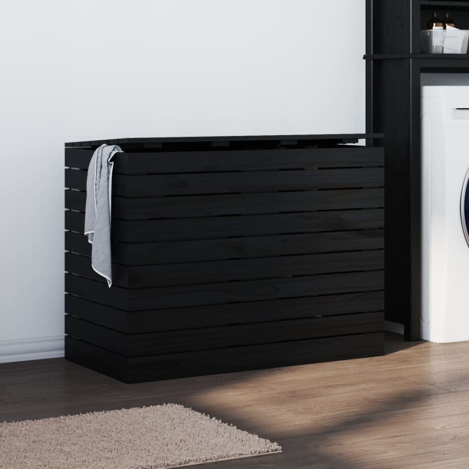 vidaXL Wasmand 88,5x44x66 cm massief grenenhout zwart afbeelding 1