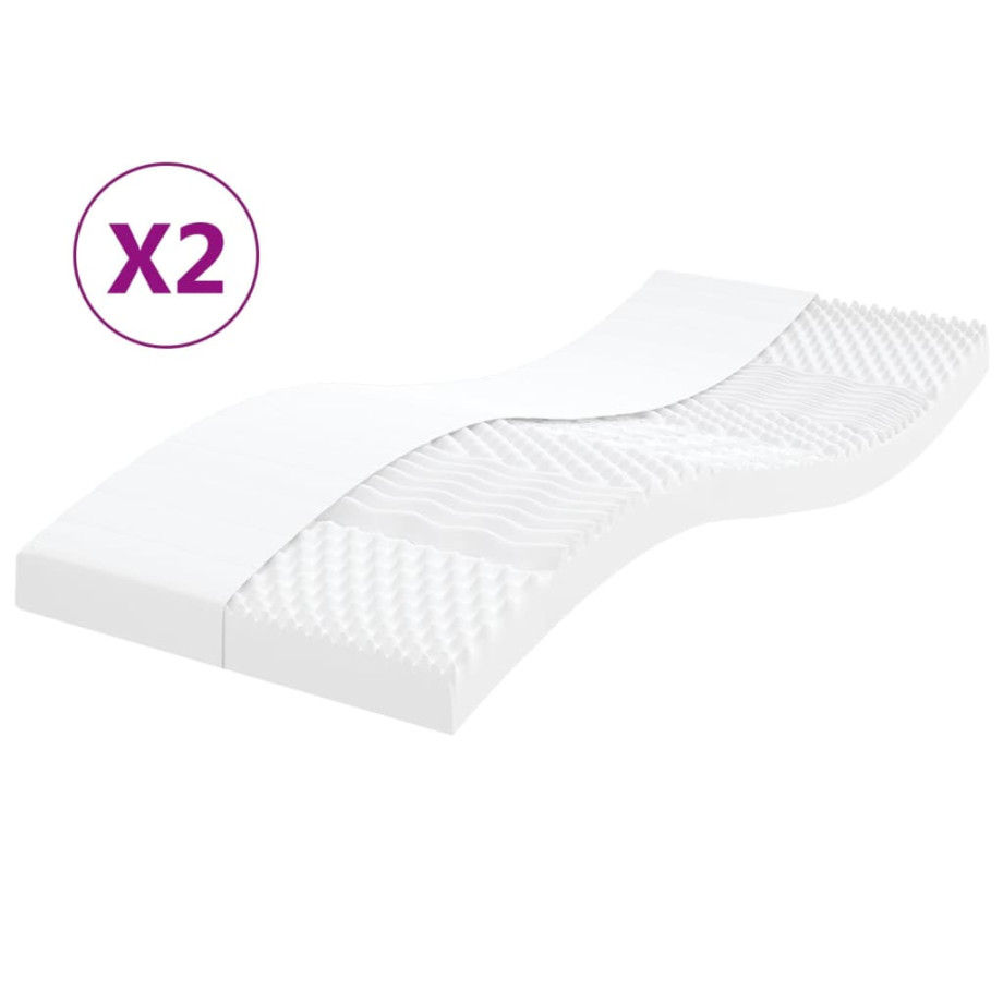 vidaXL Schuimmatrassen 2 st 7 zones hardheid 20 ILD 90x190 cm wit afbeelding 1
