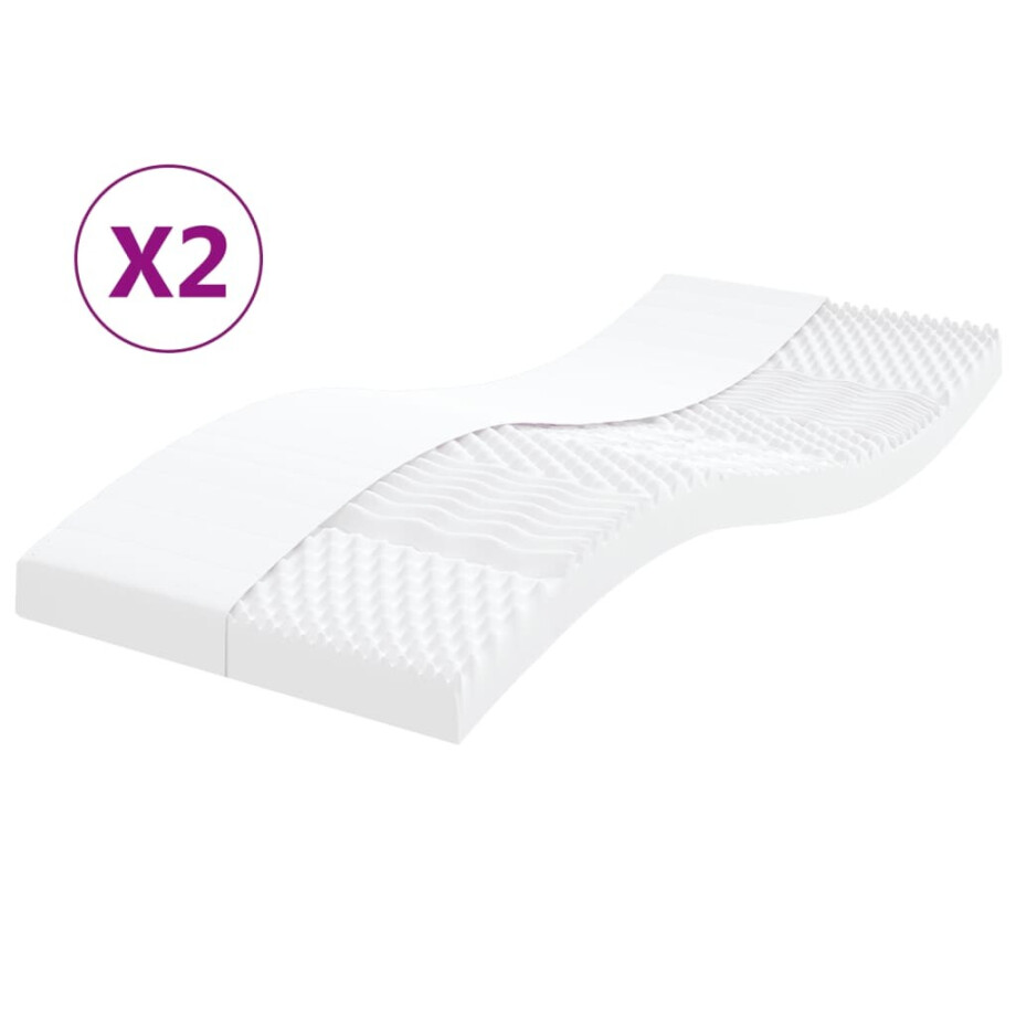 vidaXL Schuimmatrassen 2 st 7 zones hardheid 20 ILD 100x200 cm wit afbeelding 1