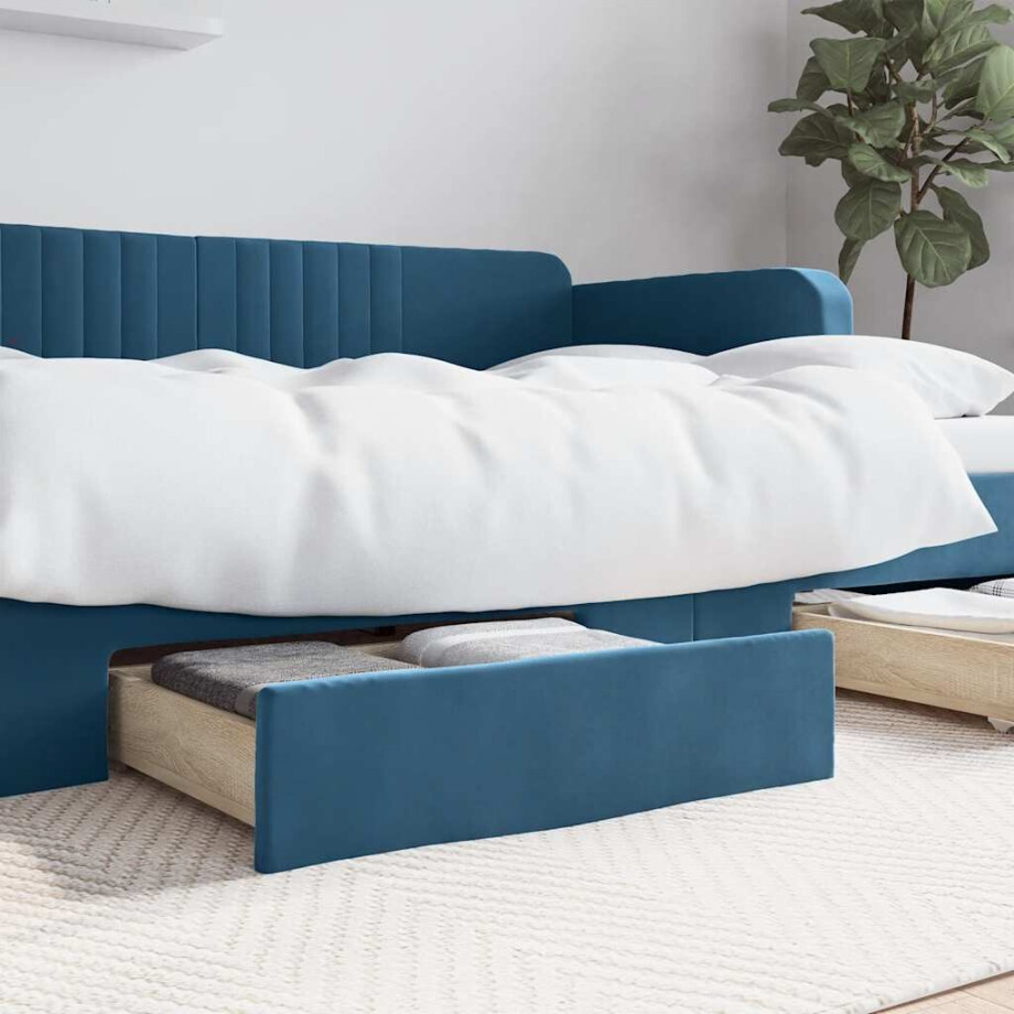 vidaXL Bedlades 2 st bewerkt hout en fluweel blauw vidaXL Bedlades 2 st bewerkt hout en fluweel blauw afbeelding 1