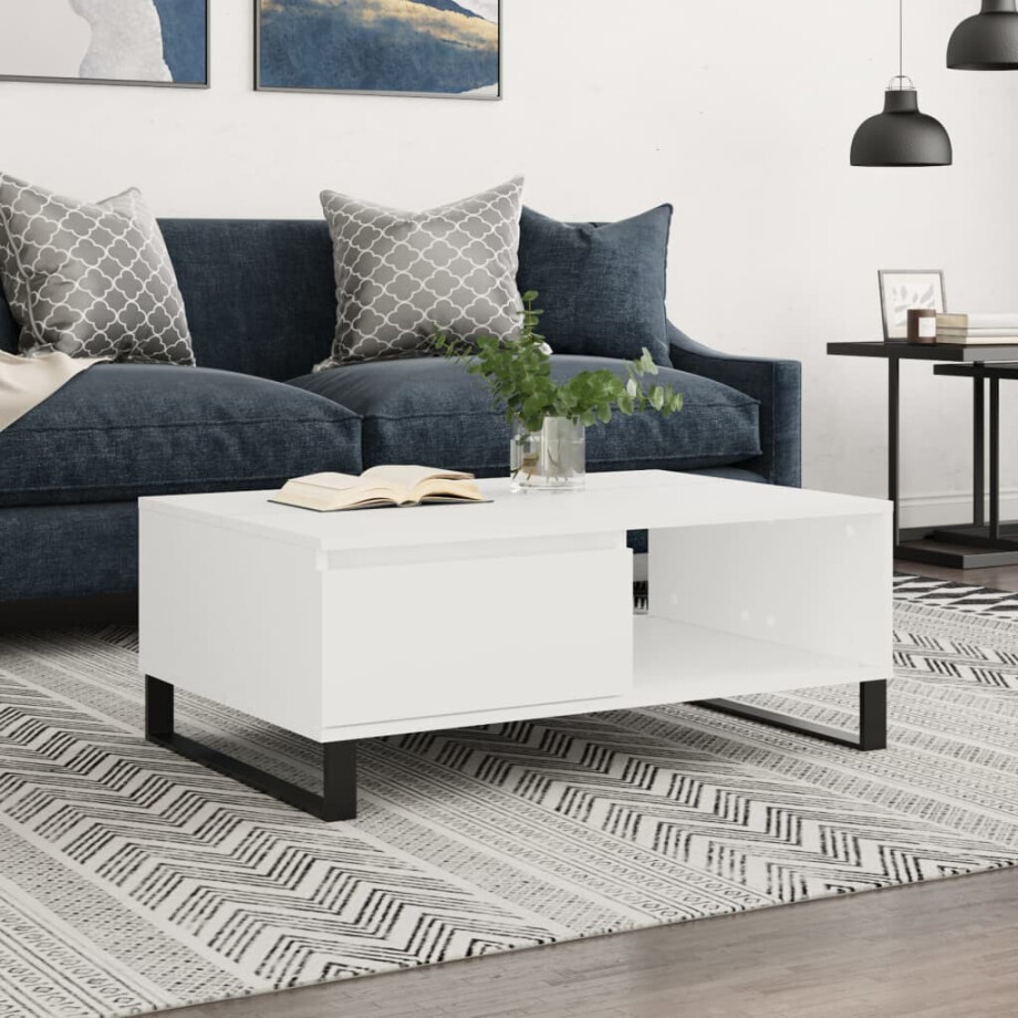 vidaXL Salontafel 90x60x35 cm bewerkt hout wit afbeelding 1