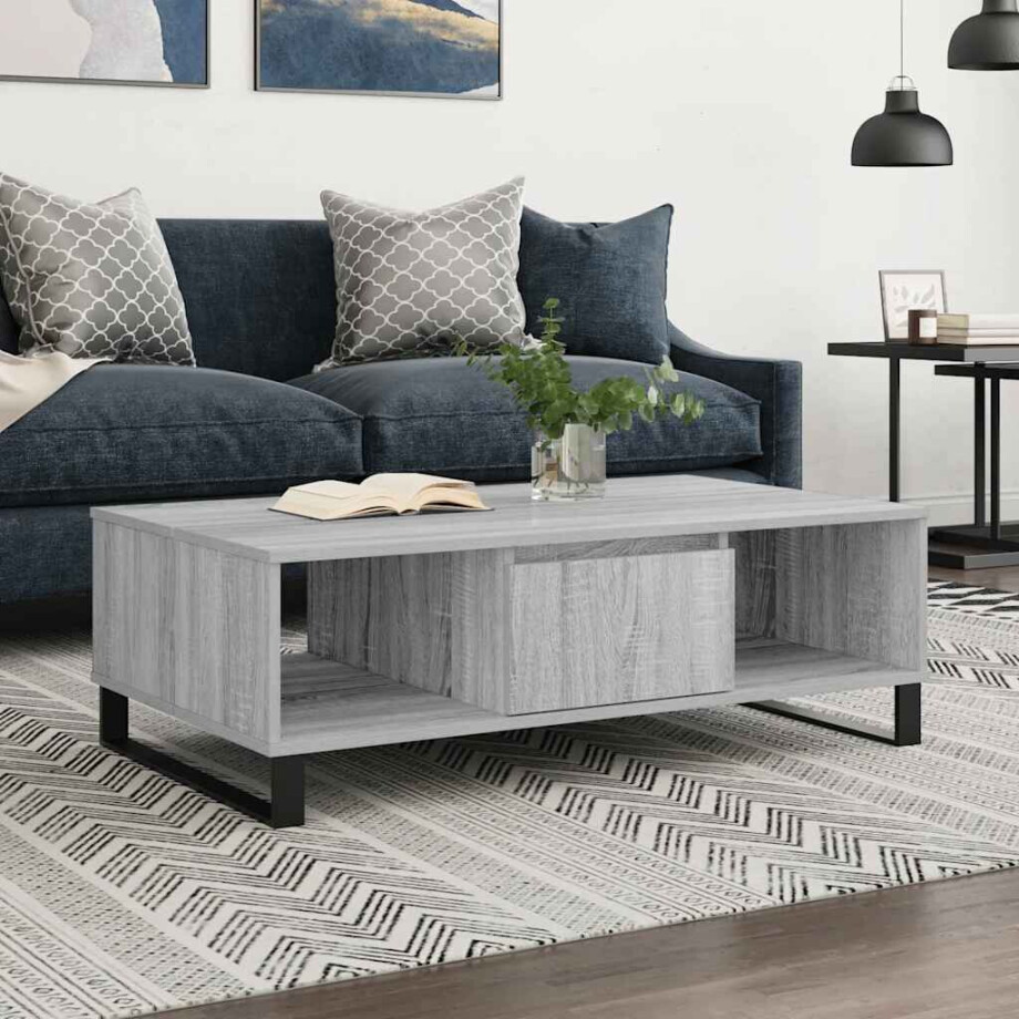 vidaXL Salontafel 104x60x35 cm bewerkt hout grijs sonoma afbeelding 1