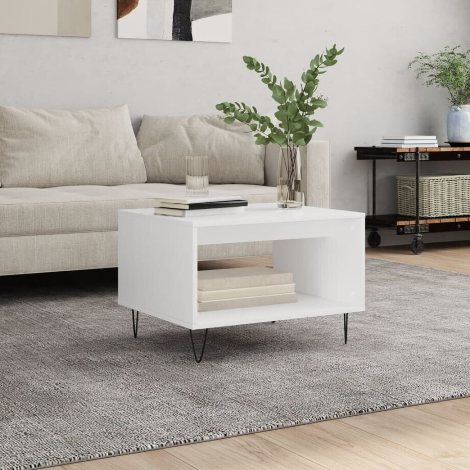 vidaXL Salontafel 60x50x40 cm bewerkt hout wit vidaXL Salontafel 60x50x40 cm bewerkt hout wit afbeelding 1