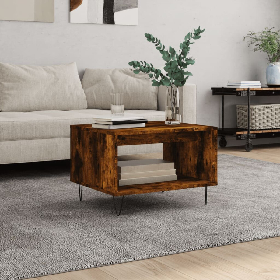 vidaXL Salontafel 60x50x40 cm bewerkt hout gerookt eikenkleurig vidaXL Salontafel 60x50x40 cm bewerkt hout gerookt eikenkleurig afbeelding 1