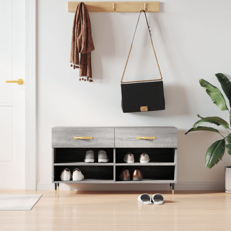 vidaXL Schoenenbank 102x35x55 cm bewerkt hout grijs sonoma eikenkleur afbeelding 1