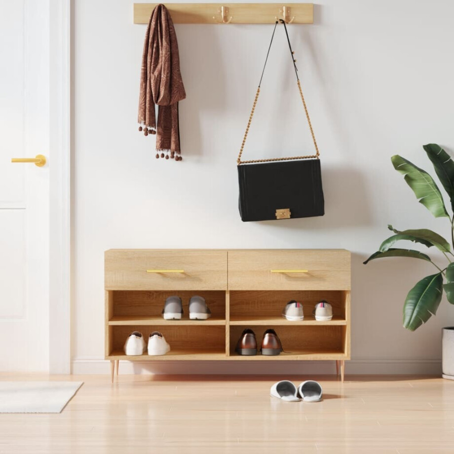 vidaXL Schoenenbank 102x35x55 cm bewerkt hout sonoma eikenkleurig afbeelding 1