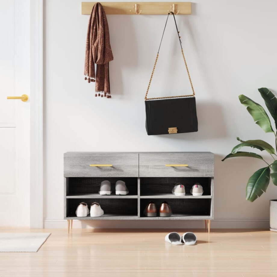 vidaXL Schoenenbank 102x35x55 cm bewerkt hout grijs sonoma eikenkleur afbeelding 1