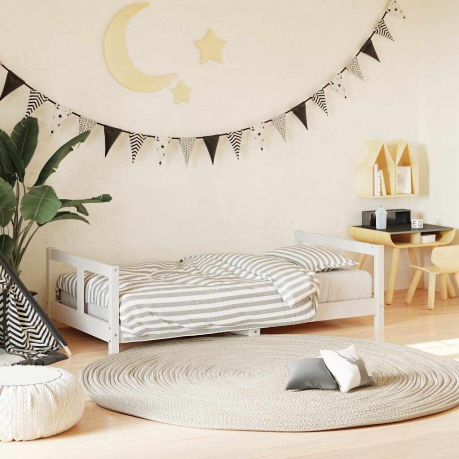 vidaXL Kinderbedframe 80x160 cm massief grenenhout wit afbeelding 1