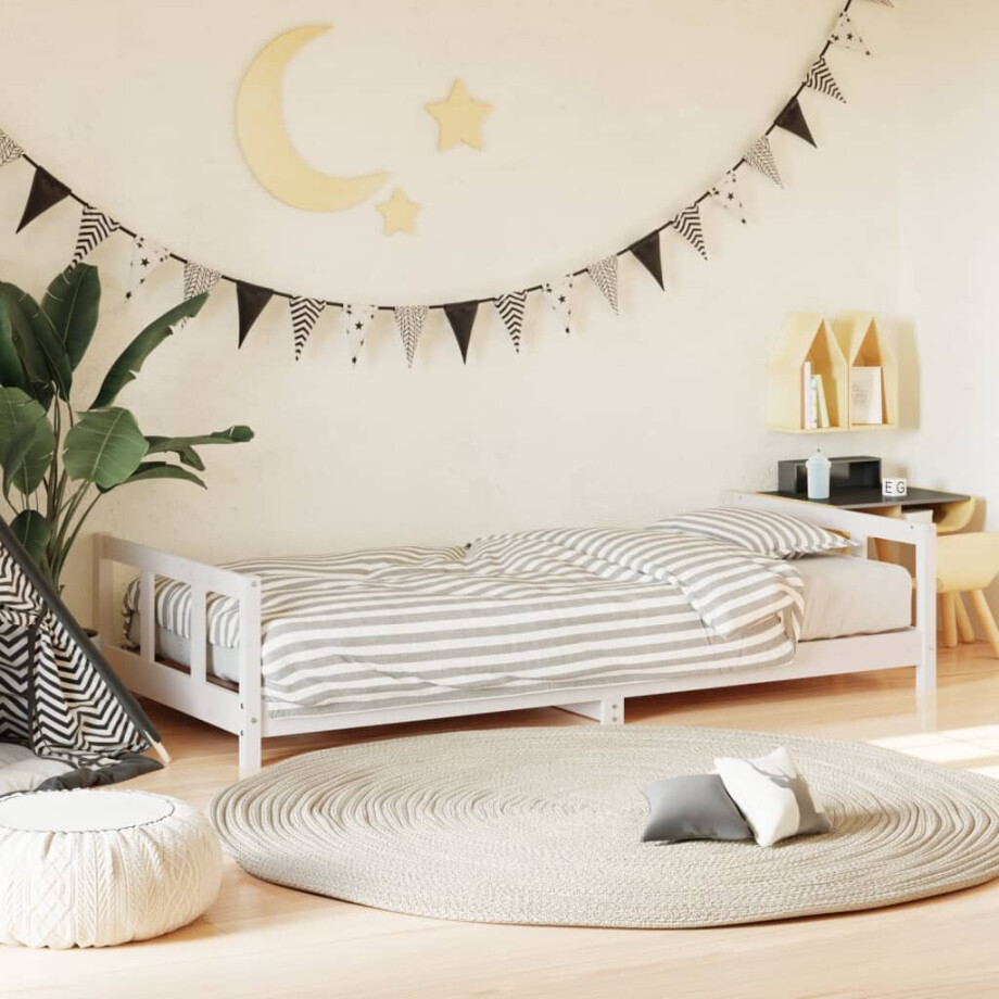 vidaXL Kinderbedframe 90x190 cm massief grenenhout wit afbeelding 1