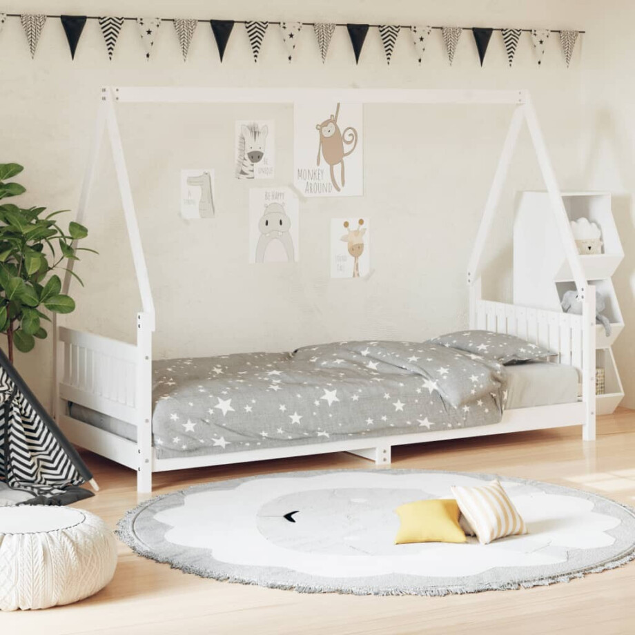 vidaXL Kinderbedframe 80x200 cm massief grenenhout wit afbeelding 1