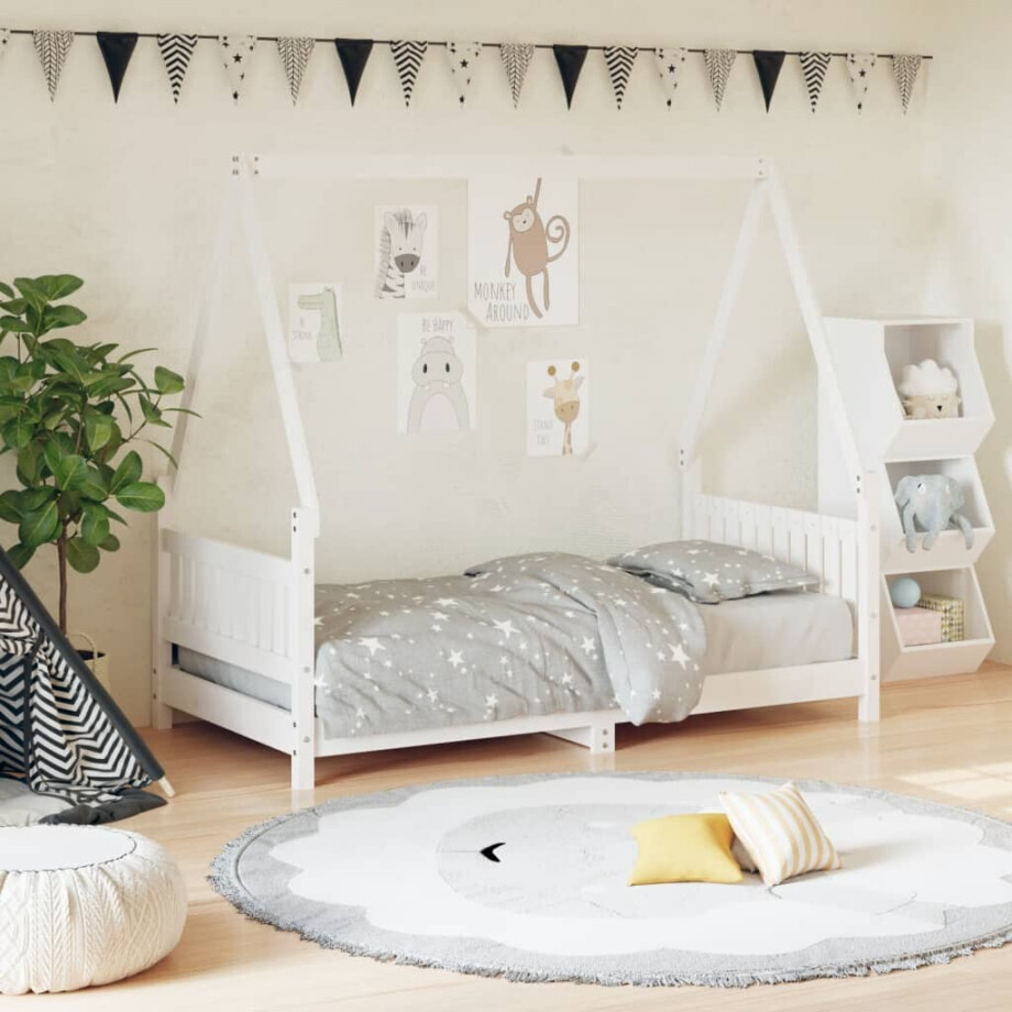 vidaXL Kinderbedframe 80x160 cm massief grenenhout wit vidaXL Kinderbedframe 80x160 cm massief grenenhout wit afbeelding 1