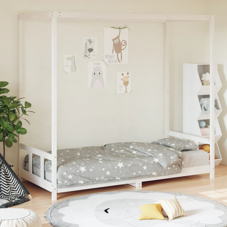 vidaXL Kinderbedframe 90x190 cm massief grenenhout wit afbeelding 1