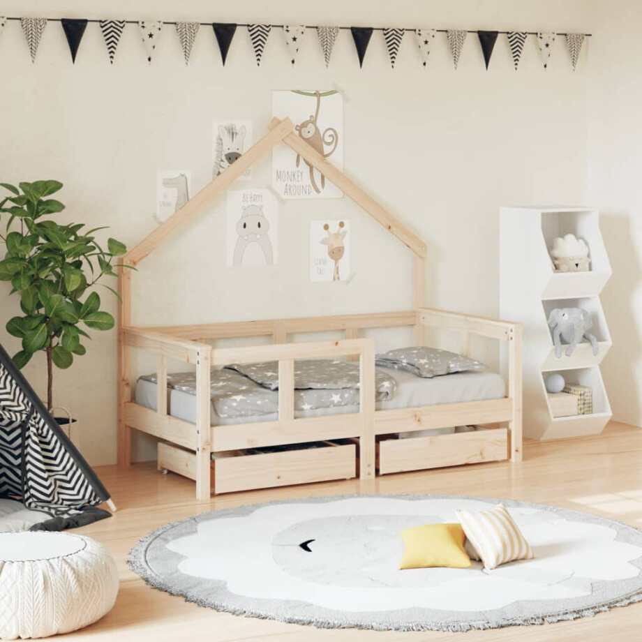 vidaXL Kinderbedframe met lades 70x140 cm massief grenenhout afbeelding 1