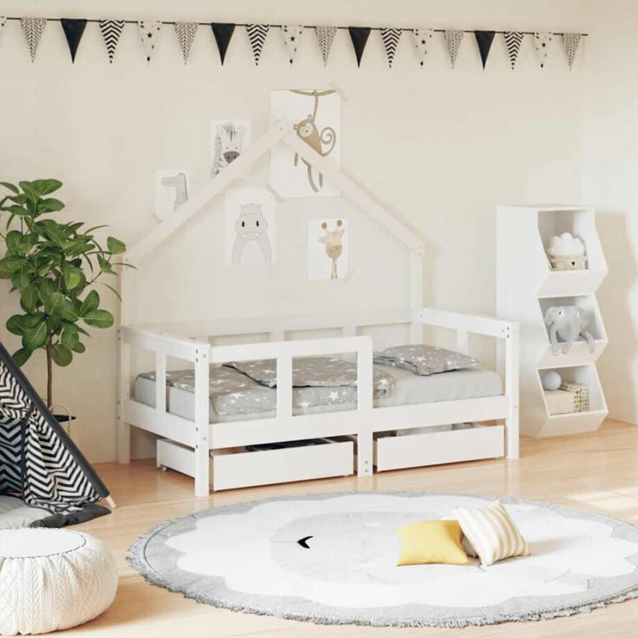 vidaXL Kinderbedframe met lades 70x140 cm massief grenenhout wit afbeelding 1
