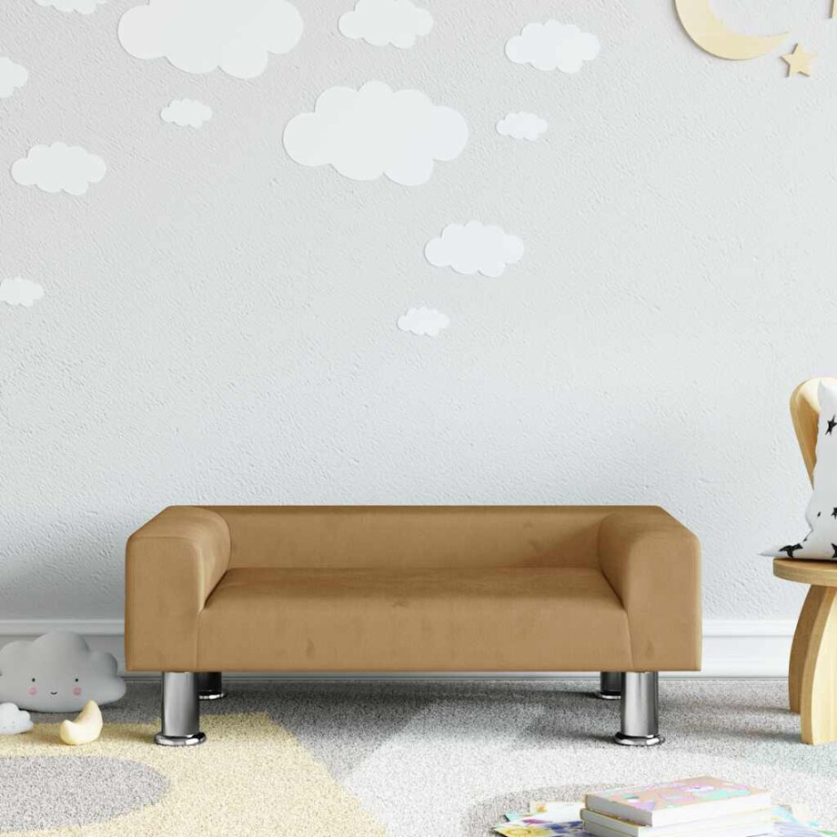 vidaXL Kinderbank 70x45x26,5 cm fluweel bruin vidaXL Kinderbank 70x45x26,5 cm fluweel bruin afbeelding 1