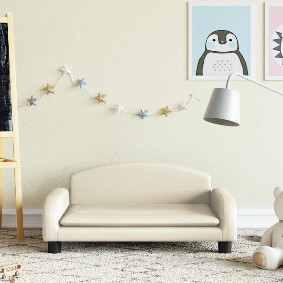 vidaXL Kinderbank 70x45x30 cm kunstleer crèmekleurig afbeelding 1
