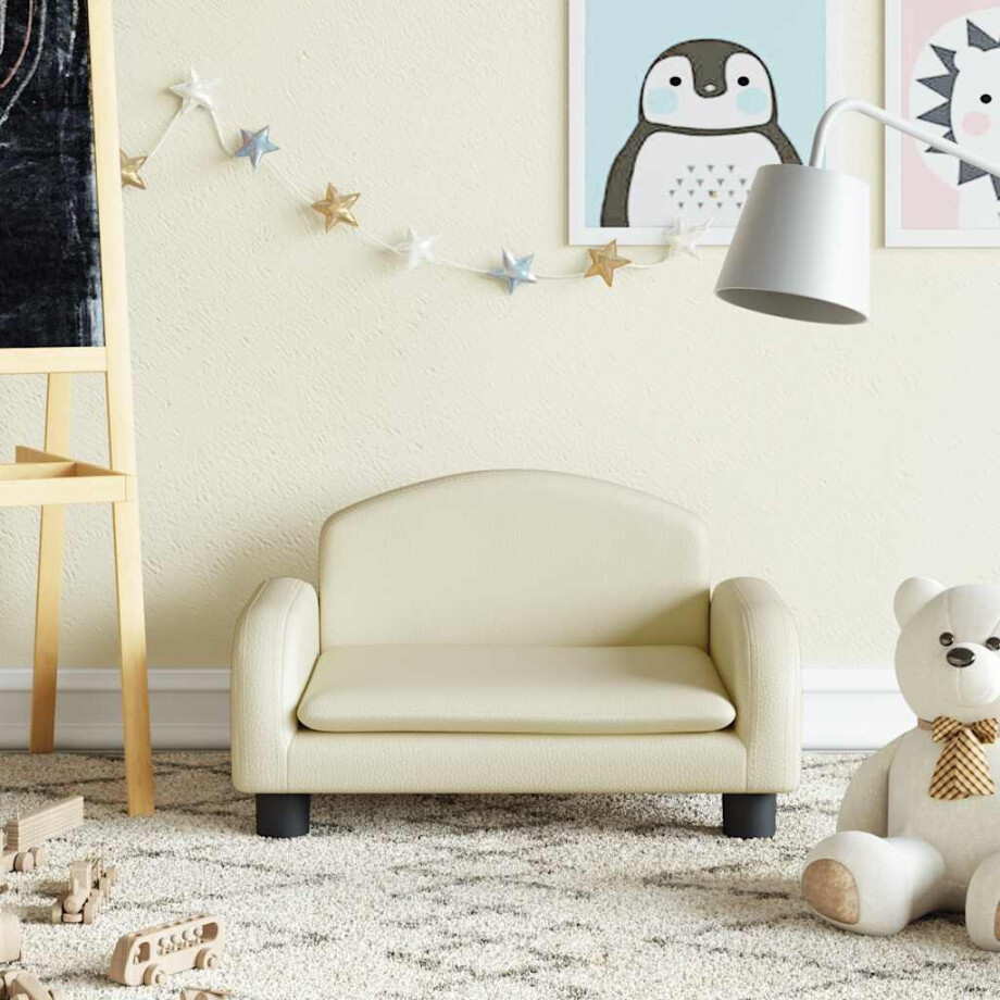 vidaXL Kinderbank 50x40x30 cm kunstleer crèmekleurig afbeelding 1