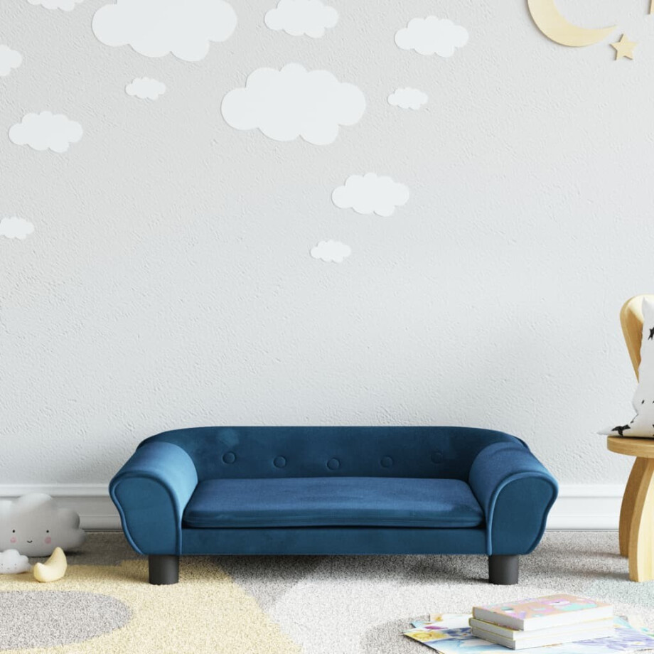 vidaXL Kinderbank 70x45x26 cm fluweel blauw vidaXL Kinderbank 70x45x26 cm fluweel blauw afbeelding 1