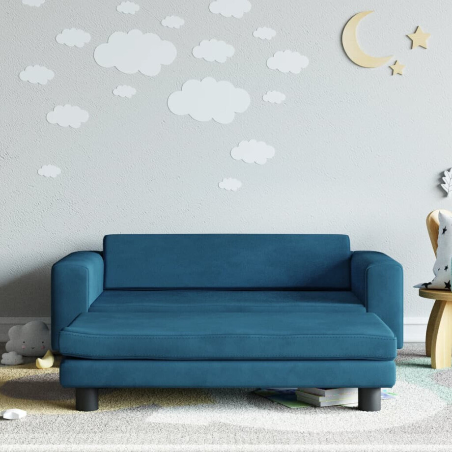 vidaXL Kinderbank met voetensteun 100x50x30 cm fluweel blauw afbeelding 1
