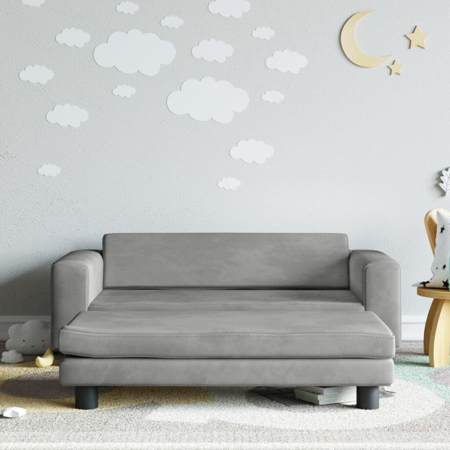 vidaXL Kinderbank met voetensteun 100x50x30 cm fluweel lichtgrijs afbeelding 1