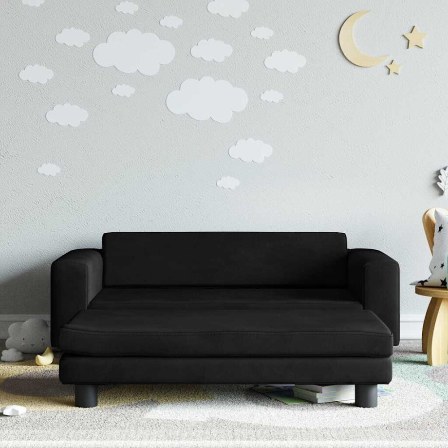 vidaXL Kinderbank met voetensteun 100x50x30 cm fluweel zwart afbeelding 1