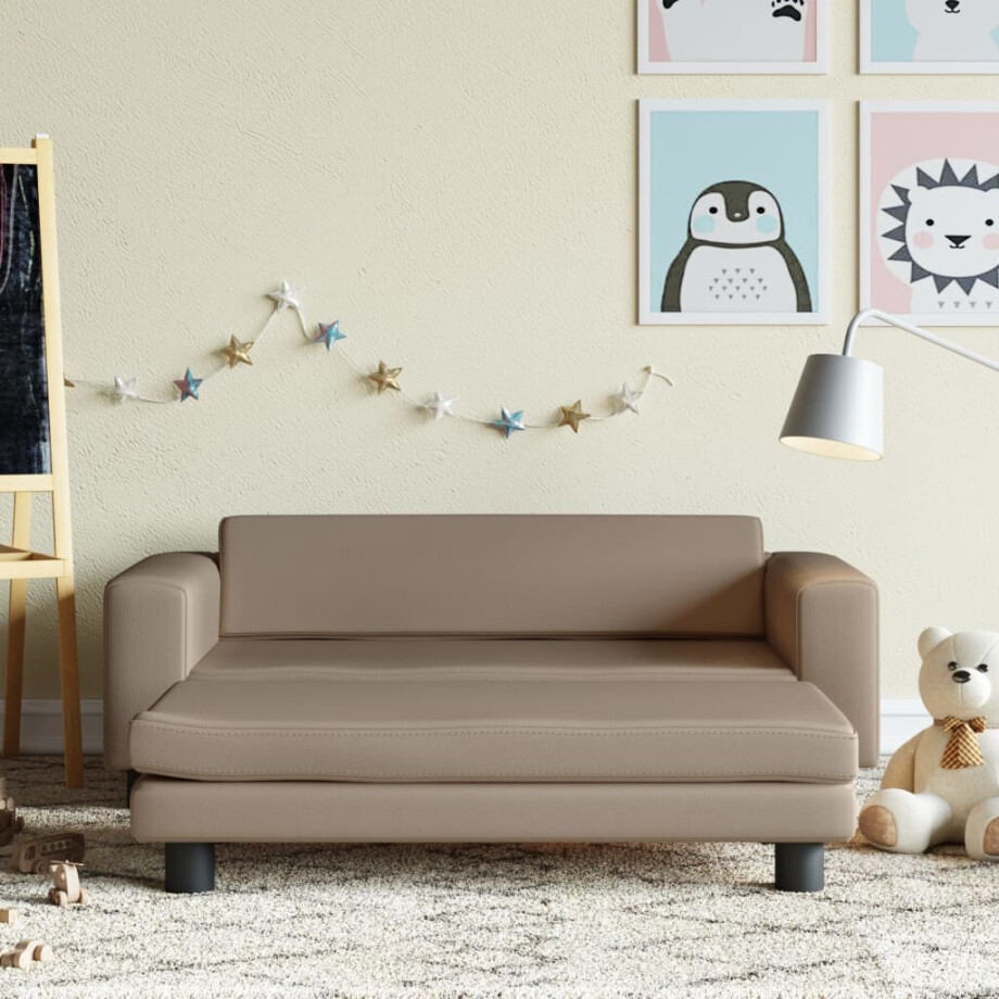 vidaXL Kinderbank met voetensteun 100x50x30 cm kunstleer cappuccino afbeelding 1