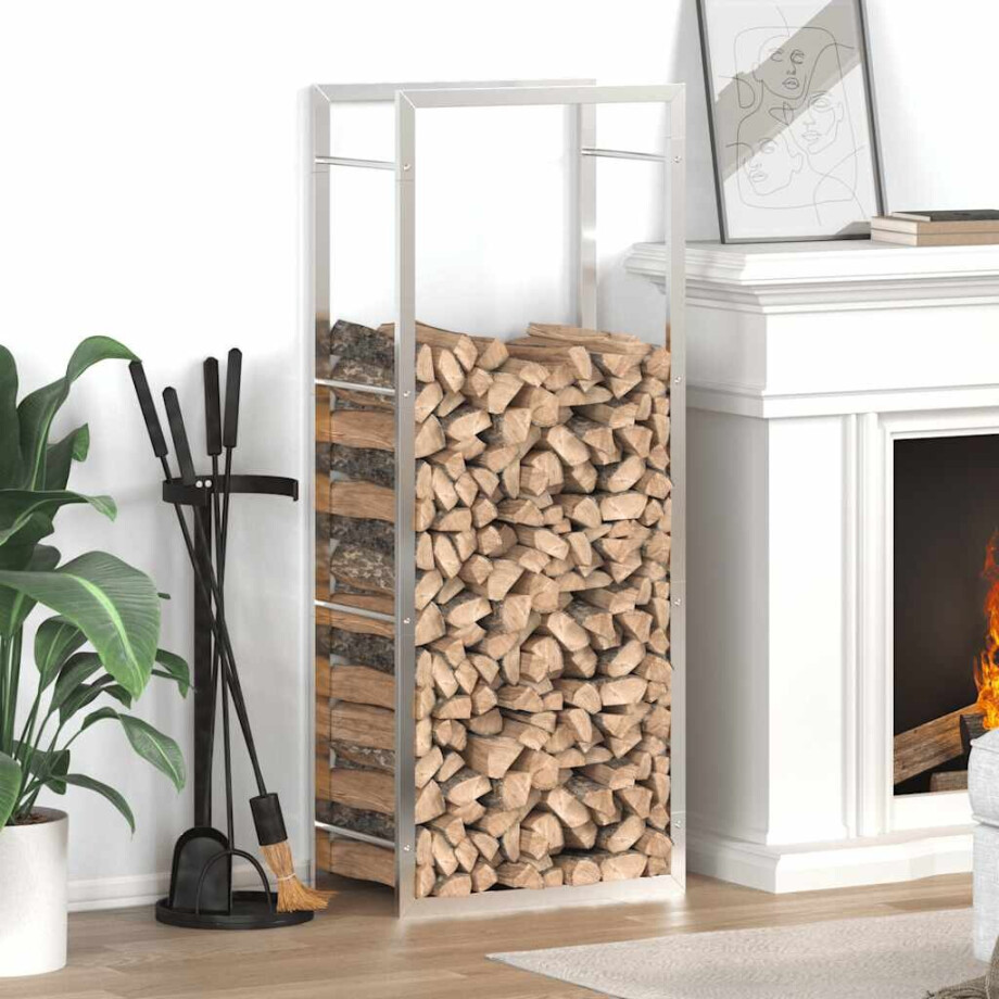 vidaXL Haardhoutrek 50x28x132 cm roestvrij staal vidaXL Haardhoutrek 50x28x132 cm roestvrij staal afbeelding 1