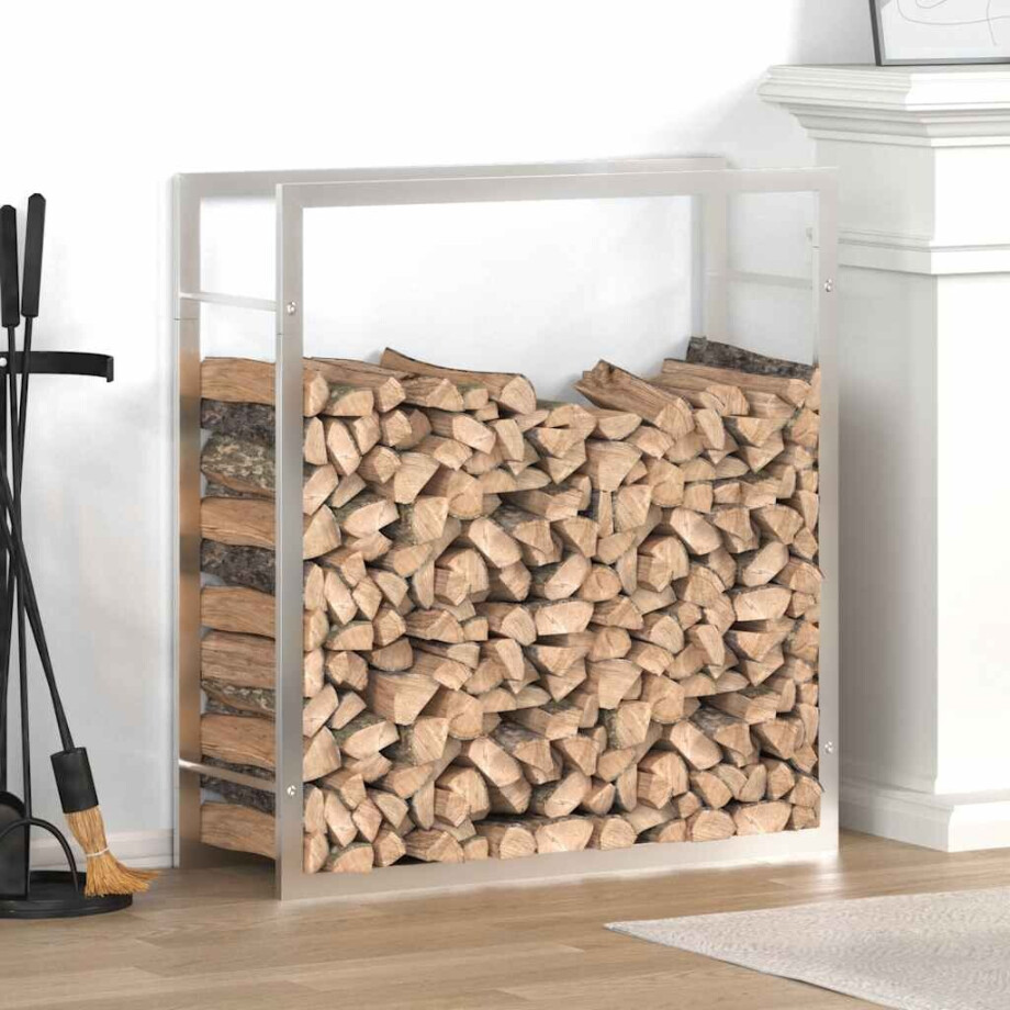 vidaXL Haardhoutrek 80x28x86 cm roestvrij staal afbeelding 1