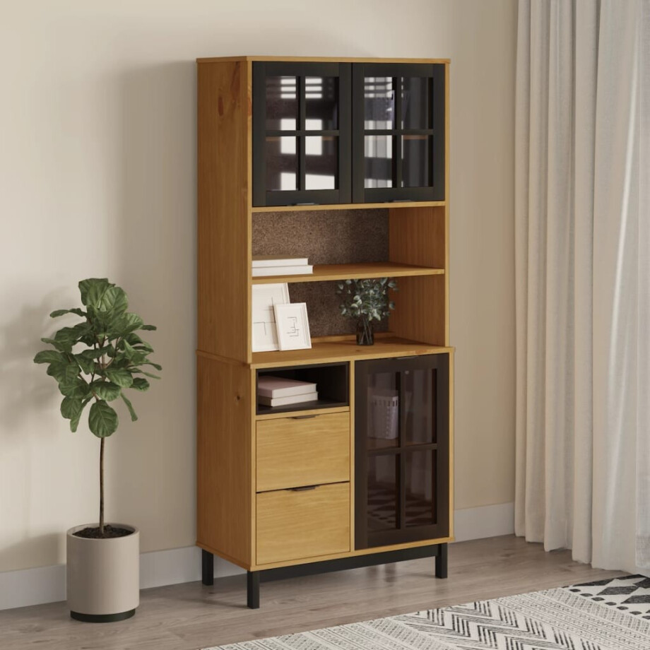 vidaXL Hoge kast met glazen deuren FLAM 80x40x180 cm grenenhout afbeelding 1