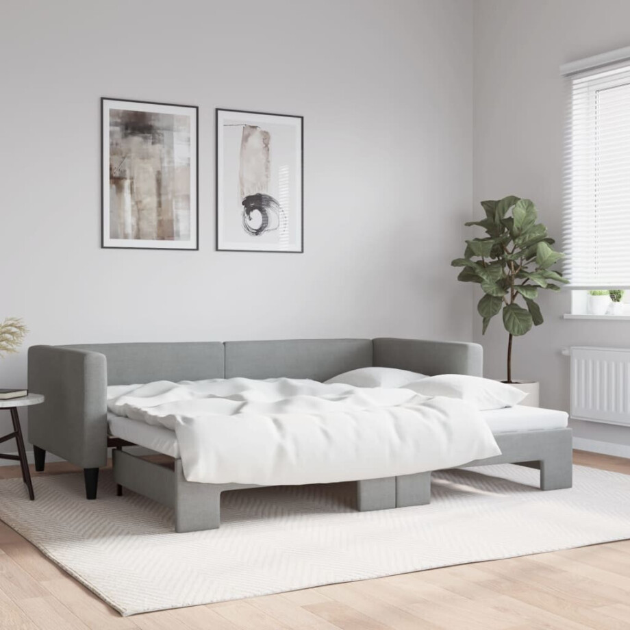 vidaXL Slaapbank met onderschuifbed 100x190 cm stof lichtgrijs vidaXL Slaapbank met onderschuifbed 100x190 cm stof lichtgrijs afbeelding 1