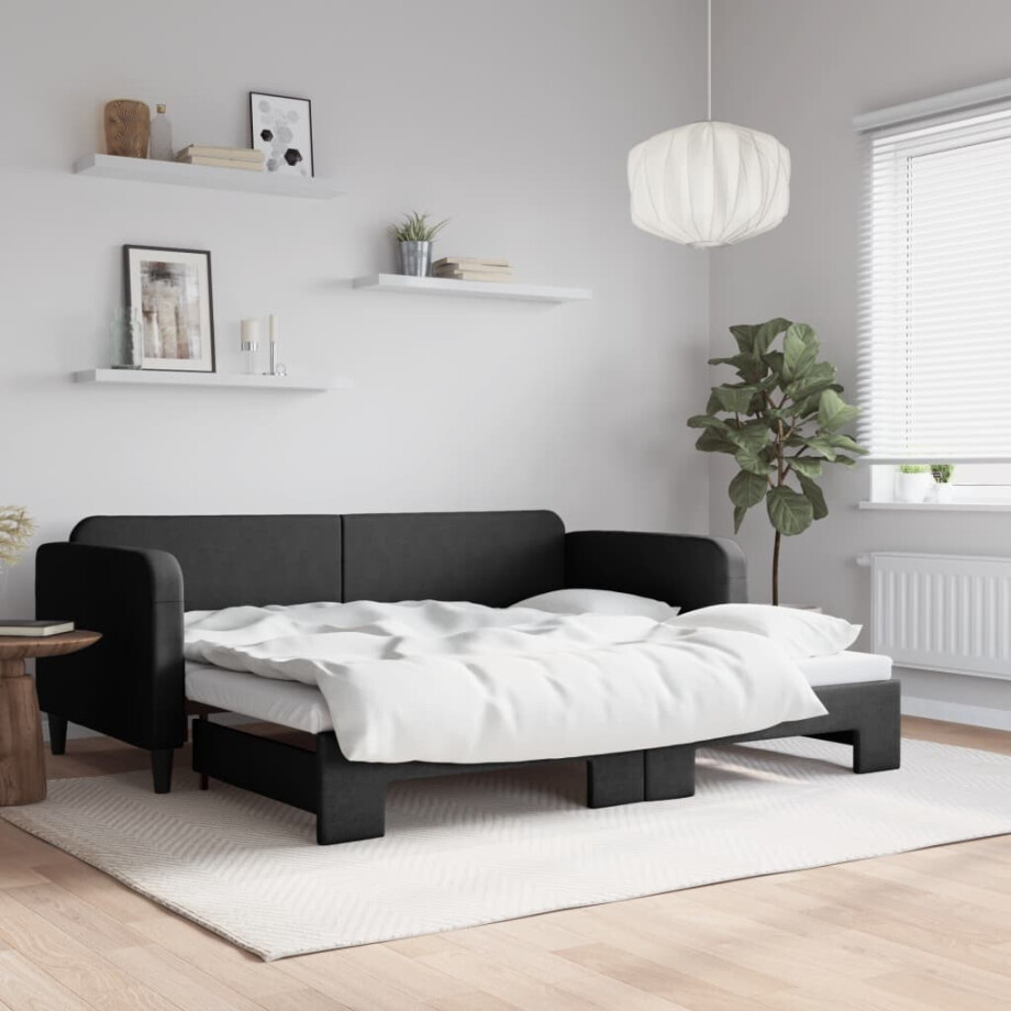vidaXL Slaapbank met onderschuifbed 90x190 cm stof zwart vidaXL Slaapbank met onderschuifbed 90x190 cm stof zwart afbeelding 1