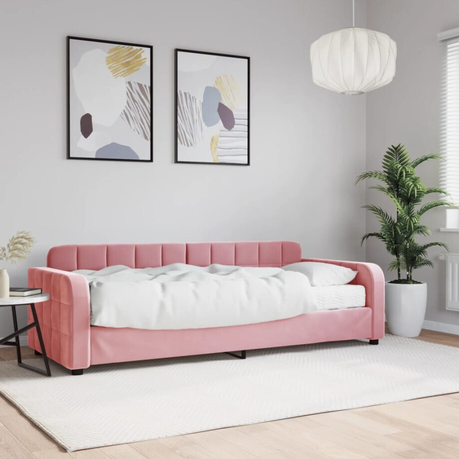 vidaXL Slaapbank met matras 80x200 cm fluweel roze afbeelding 1