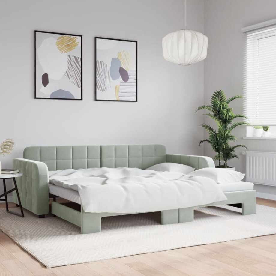 vidaXL Slaapbank met onderschuifbed 90x190 cm fluweel lichtgrijs afbeelding 1