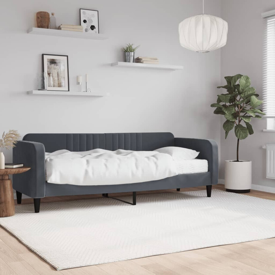 vidaXL Slaapbank met matras 80x200 cm fluweel donkergrijs afbeelding 1