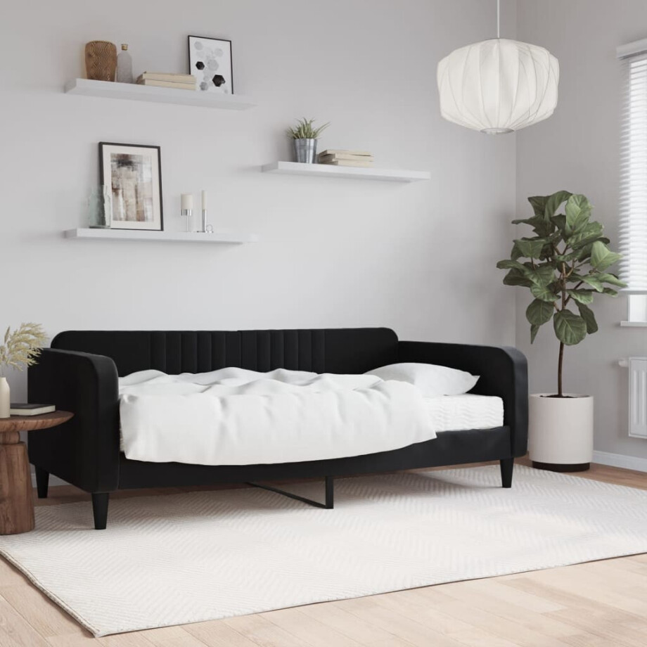 vidaXL Slaapbank met matras 90x190 cm fluweel zwart afbeelding 1