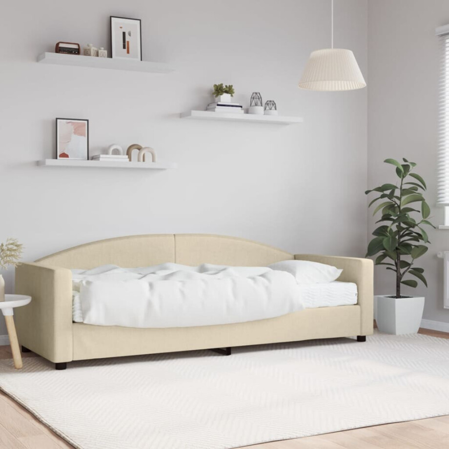 vidaXL Slaapbank met matras 80x200 cm stof crèmekleurig afbeelding 1