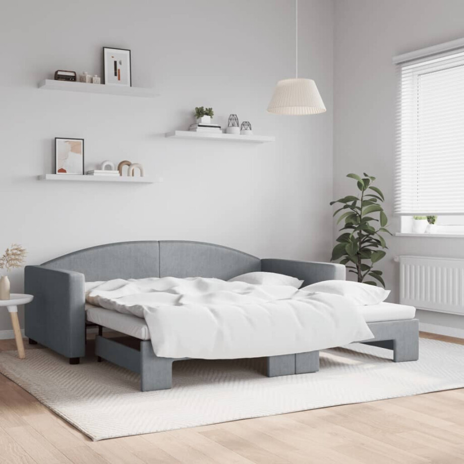 vidaXL Slaapbank met onderschuifbed 100x190 cm stof lichtgrijs (VS) vidaXL Slaapbank met onderschuifbed 100x190 cm stof lichtgrijs (VS) afbeelding 1