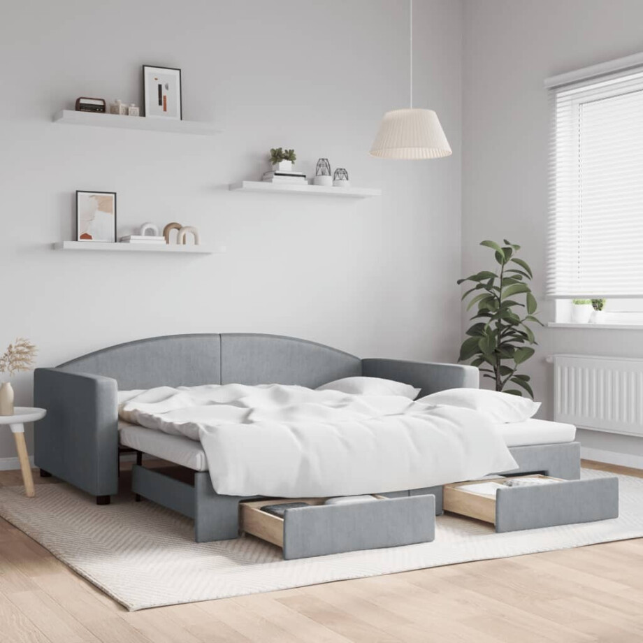 vidaXL Slaapbank onderschuifbed lades 100x190 cm stof lichtgrijs (VS) afbeelding 1