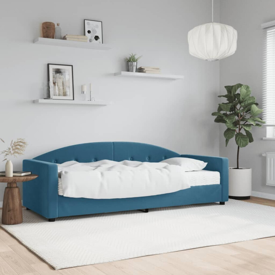 vidaXL Slaapbank met matras 80x200 cm fluweel blauw vidaXL Slaapbank met matras 80x200 cm fluweel blauw afbeelding 1