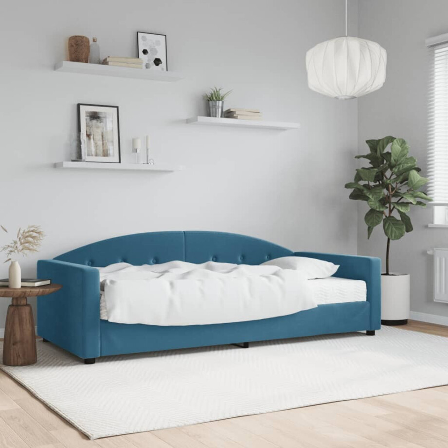 vidaXL Slaapbank met matras 90x200 cm fluweel blauw vidaXL Slaapbank met matras 90x200 cm fluweel blauw afbeelding 1