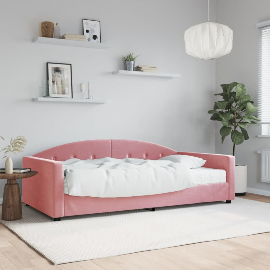 vidaXL Slaapbank met matras 100x200 cm fluweel roze afbeelding 1