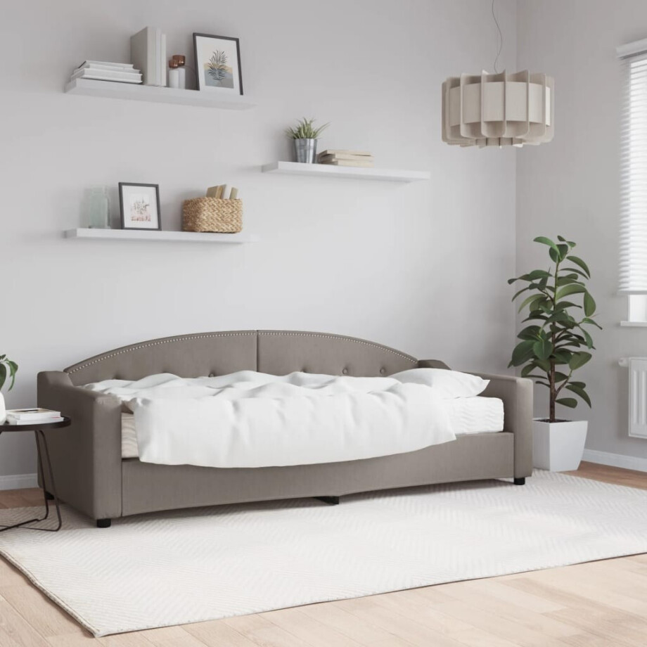 vidaXL Slaapbank met matras 80x200 cm stof taupe afbeelding 1