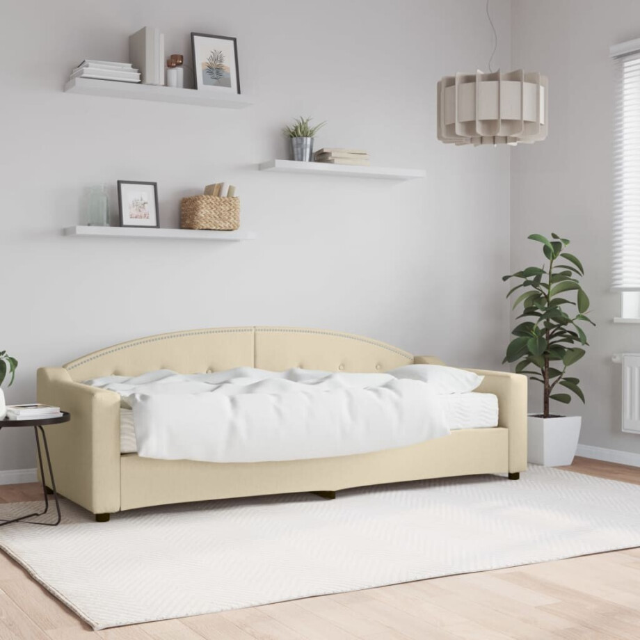 vidaXL Slaapbank met matras 80x200 cm stof crèmekleurig afbeelding 1